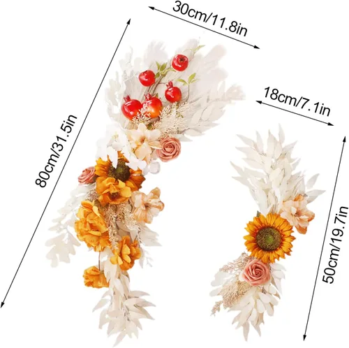Vista 3 de 2 piezas de flores de arco de boda con girasoles artificiales con granada y hierba de las pampas, guirnaldas florales decorativas Champán
