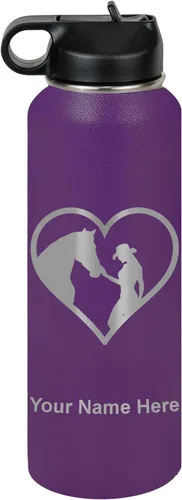Vista 51 de LaserGram Botella de agua personalizada, corazón de vaquera de caballo, acero inoxidable de doble pared aislada al vacío con popote superior, regalo