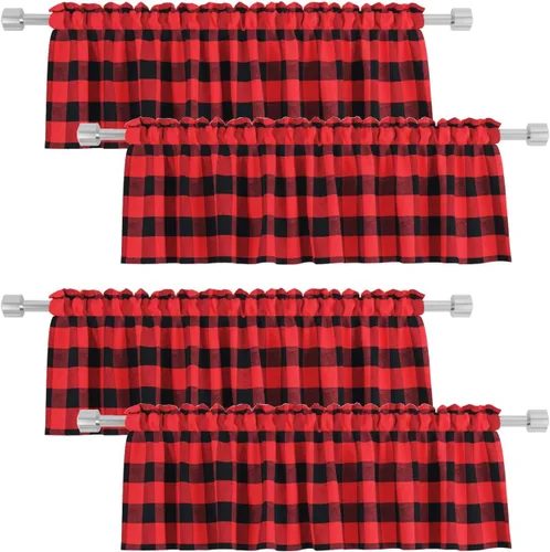 Vista 15 de 4 cenefas de cuadros de búfalo para ventanas de sala de estar, 16 pulgadas de largo, diseño clásico a cuadros a cuadros para dormitorio, baño