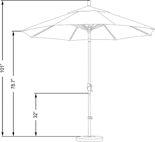 Vista 3 de California Umbrella Paraguas redondo de aluminio de 9 pies, manivela elevadora, botón de inclinación, poste negro, olefina beige antiguo