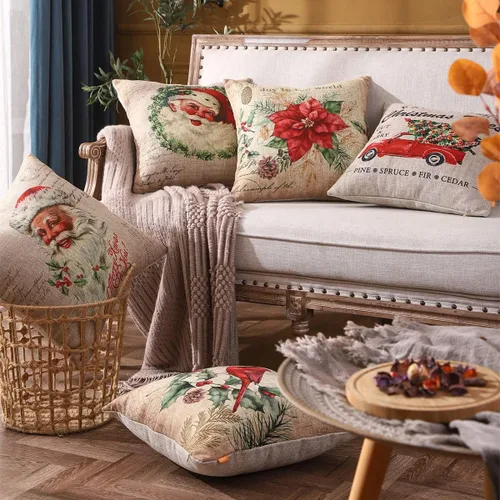 Vista 3 de Fundas de almohada de Navidad de 18 x 18 pulgadas, decoración del hogar, funda de cojín decorativa para sofá, sofá, flor de pascua retro, decoración