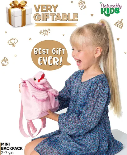 Vista 2 de Naturally KIDS Mini mochila de dinosaurio - Mochila muy pequeña para niñas y niños - Juguetes de dinosaurio para niños de 3 a 5 años - Mochila