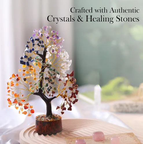 Vista 2 de PYOR Árbol de la vida de chakras, árbol de cristal, cristales y piedras curativas, regalos para mujeres, regalos de buena suerte, decoración de Feng