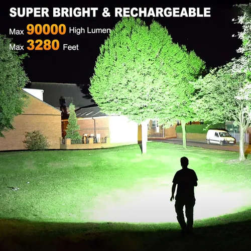 Vista 2 de MILAOSHU Linternas Recargables de 90000 Altos Lúmenes, Batería de 10000 ɱAh, Linterna LED con Luz Cob para el Hogar, Súper Brillante, 7 Modos