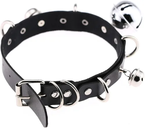 Vista 4 de FM FM42 Multicolor PU Simulated Leather Black-tone Silver-tone 4cm Large Bell Rivets Neckband Choker Necklace