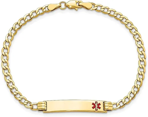 Vista 4 de 14k Yellow Gold Medical Alert Red Enamel Cuban Link Id Bracelet 8 Inch Fine Jewelry For Women Gifts For Her