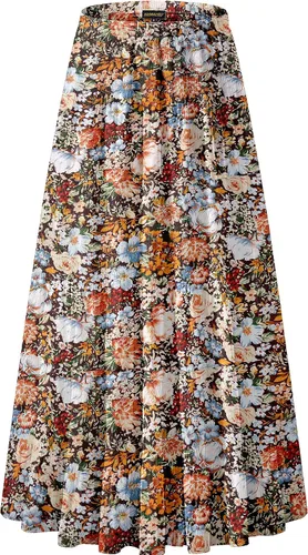 Vista 18 de NASHALYLY - Faldas largas de gasa, acampanadas, plisadas, con cintura alta y elástica para mujer Albaricoque Rosa Floral