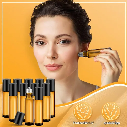 Vista 3 de 96 piezas de botellas de rodillo para aceites esenciales de 10 ml, botellas de vidrio vacías con bolas de acero inoxidable, a prueba de fugas