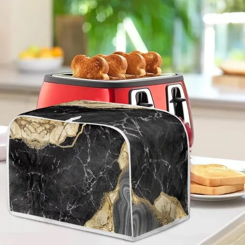 Vista 4 de JEOCODY Fundas para horno tostador para cocina, 2 rebanadas retro con estampado de mármol negro, cubierta antipolvo, lavable e impermeable