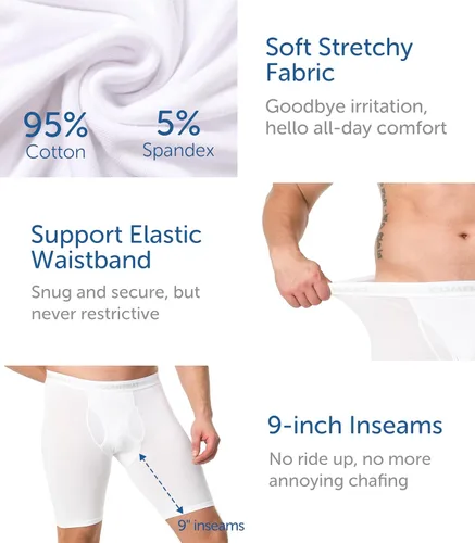 Vista 4 de Comfneat Calzoncillos tipo bóxer de algodón de pierna larga de 9 pulgadas para hombre, ropa interior elástica y cómoda, paquete de 4