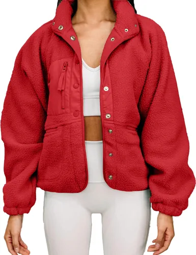 Vista 16 de Aoang Abrigos de invierno para mujer, casual, con solapa, manga larga Verde militar