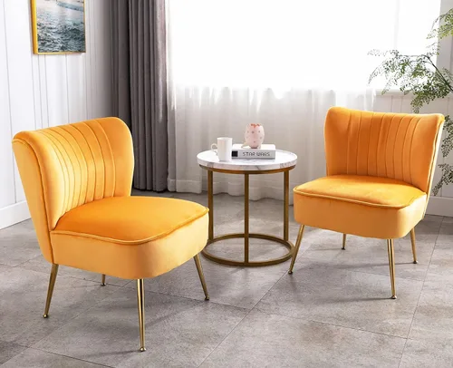 Vista 11 de Shunzhi Juego de 2 sillas decorativas de terciopelo negro con patas doradas, sillas laterales tapizadas modernas de mediados de siglo