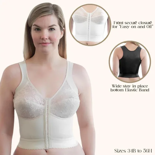 Vista 5 de Front Closure Longline Bra 9603 Made in USA Wire-Free Comfort wBack Support Soft Cups Everyday Confidence 34B58H