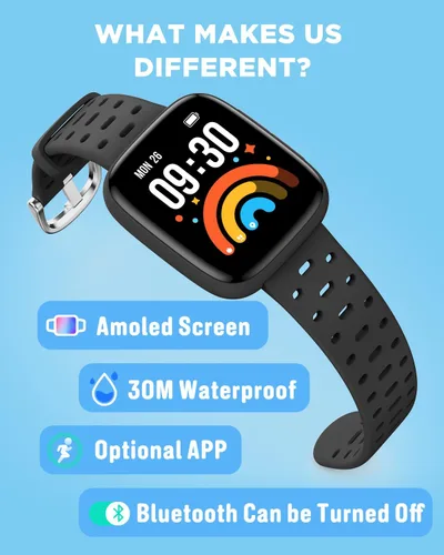 Vista 2 de Reloj para niños BIGGERFIVE sin necesidad de teléfono, reloj inteligente de fitness de 1.8" Amoled con podómetro, frecuencia cardíaca, rastreador