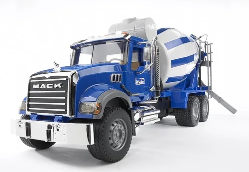 Vista 3 de Camión Mack mezclador de cemento y granito marca Bruder Escala 1:16, ventanas delanteras y traseras, fabricadas en Alemania, mayores de 4 años
