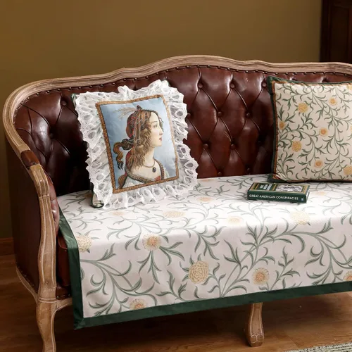 Vista 9 de patdrea Funda de sofá de diseño, fundas de terciopelo verde floral para banco de cama seccional, fundas de banco de cama de lujo, funda
