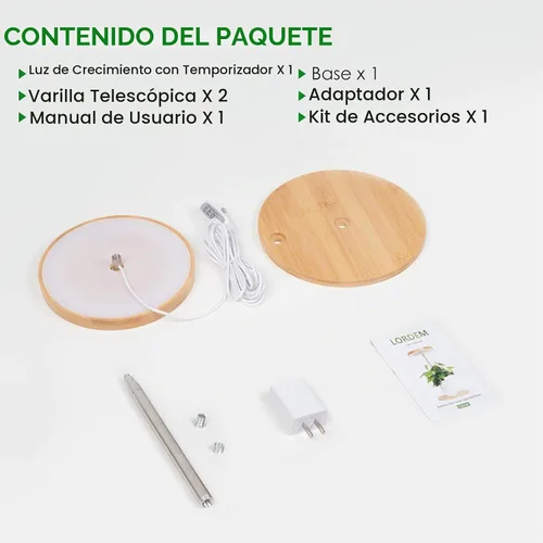 Vista 7 de LORDEM Lámpara de cultivo de bambú, luz LED para plantas de interior, lámpara de crecimiento de escritorio de bambú de espectro completo