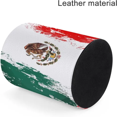Vista 4 de Soporte para lápices de piel sintética con bandera de México, organizador de escritorio, soporte para brochas de maquillaje para oficina en casa