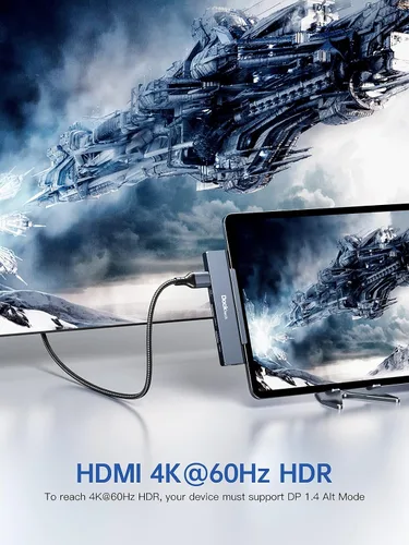 Vista 5 de Adaptador de Hub Multipuerto USB C para iPad Pro - Dockteck USBC Hub 5 en 1 con PD de 100W, HDMI 4K 60Hz, Audio, USB 3.0, Dock USB C con Agarre