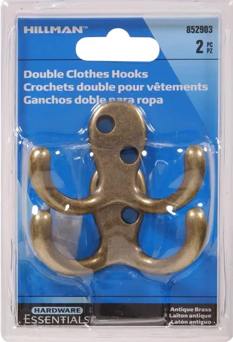 Vista 2 de Hardware Essentials 852903 Ganchos dobles para ropa de latón envejecido, paquete de 2