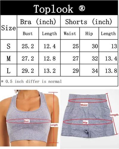 Vista 6 de Toplook Conjunto deportivo de 2 piezas para mujer, sin costuras para yoga, entrenamiento, gimnasio pantalones cortos y brasier deportivo