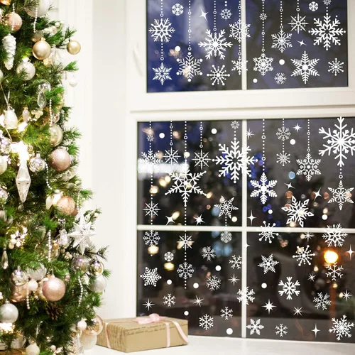 Vista 4 de AnyDesign Calcomanías de ventana de invierno con copos de nieve blancos, 215 unidades, calcomanías de ventana de doble cara para Navidad, invierno