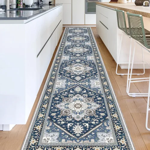 Vista 365 de OPPODREAM Alfombras suaves, pequeñas y lavables con parte trasera antideslizante, alfombra de cachemira sintética de pelo bajo, 2 x 3 pies, azul