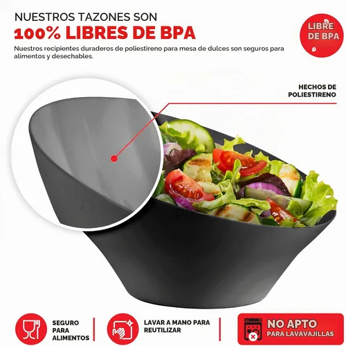Vista 3 de Cuencos de servir de plástico negro de 54oz (4 paquetes) Grandes cuencos desechables para aperitivos, caramelos, contenedores para buffet, papas