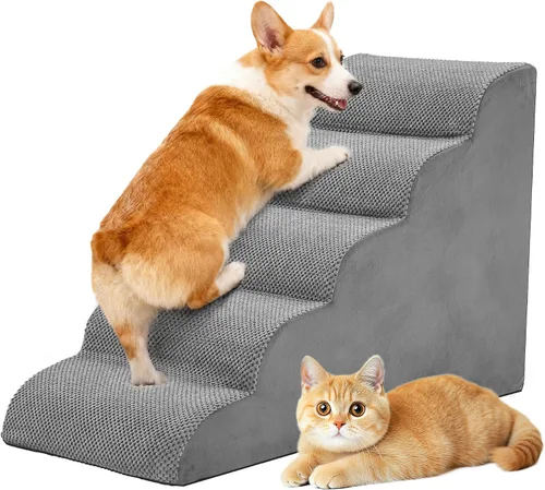 Vista 17 de DUMOS Escaleras para perros y gatos pequeños, escalones curvados de 3