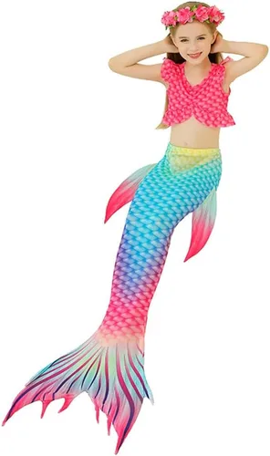 Vista 3 de Traje de baño de sirena para niñas con cola de sirena con guirnalda (sin monoaleta)