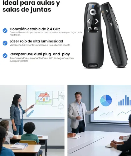 Vista 8 de Presentador Clicker Presentador Inalámbrico Remoto para PowerPoint, Clicker de PowerPoint con Control de Volumen PowerPoint Advancer de Diapositivas