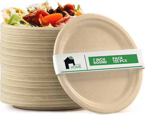 Vista 12 de EconoHome Platos de papel compostables de 10 pulgadas (paquete de 125) – Platos desechables ecológicos hechos de bagazo o fibra de caña de azúcar