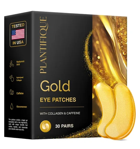 Vista 9 de PLANTIFIQUE Parches para debajo de los ojos de oro de 24 quilates, 20 pares, probados por dermatólogos, mascarillas hidratantes de colágeno