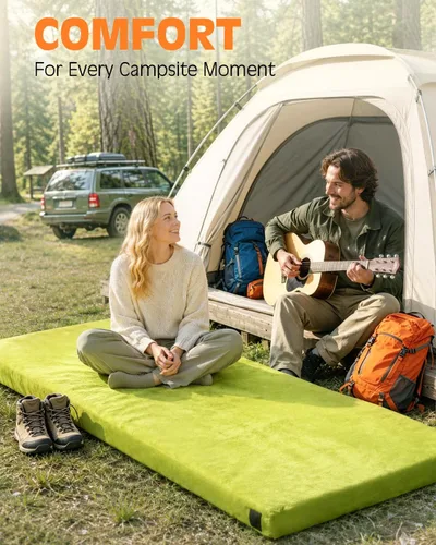 Vista 3 de Colchón de camping de espuma viscoelástica GAIALOOP extra grueso de 4 pulgadas, colchón de suelo enrollable para dormir en campamento, colchoneta