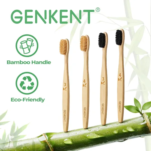 Vista 6 de GENKENT Cepillos de dientes de bambú con cerdas medianas para adultos, paquete de 12, cerdas de 0.008 in