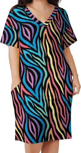Vista 6 de Vestido casual de verano para mujer, vestido holgado de manga corta, estilo lobo