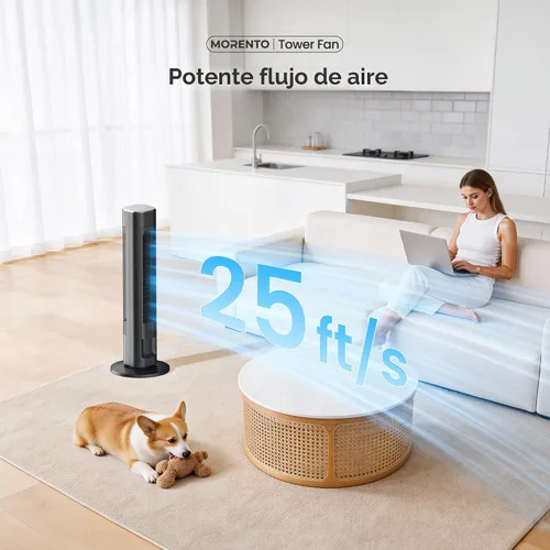 Vista 4 de MORENTO Ventilador de torre inteligente con control remoto, WiFi/aplicación Negro