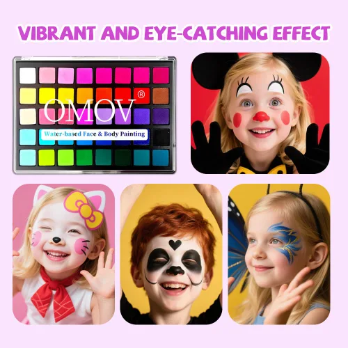 Vista 6 de Kit de pintura facial para niños, paleta de pintura facial no tóxica activada por agua, kit de maquillaje de pintura facial con plantillas