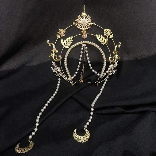 Vista 5 de BLESSUME - Diadema de diosa, corona con halo de María, disfraz de Halloween para mujer, tocado de diosa