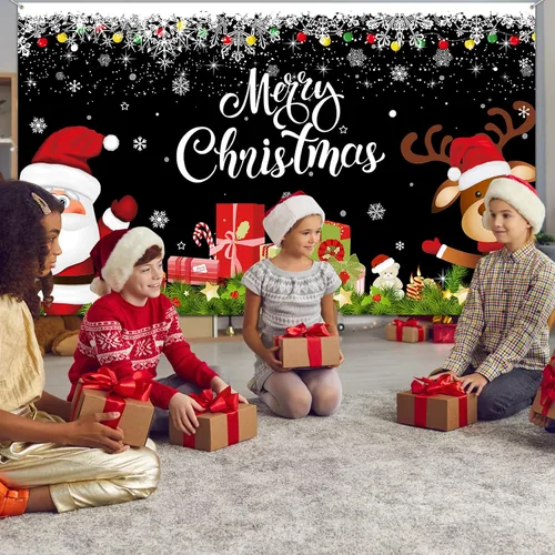 Vista 6 de Irenare Pancarta de Navidad telón de fondo de Papá Noel, reno y Feliz Navidad, cartel interior para Navidad, fiesta de vacaciones, cabina de fotos