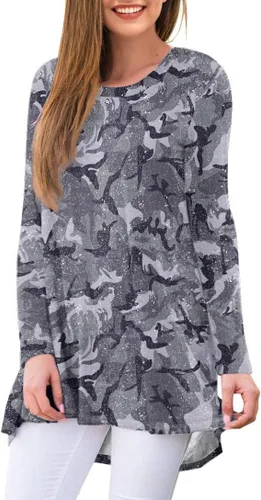 Vista 90 de AWULIFFAN Blusa tipo túnica holgada de manga larga con cuello redondo para mujer