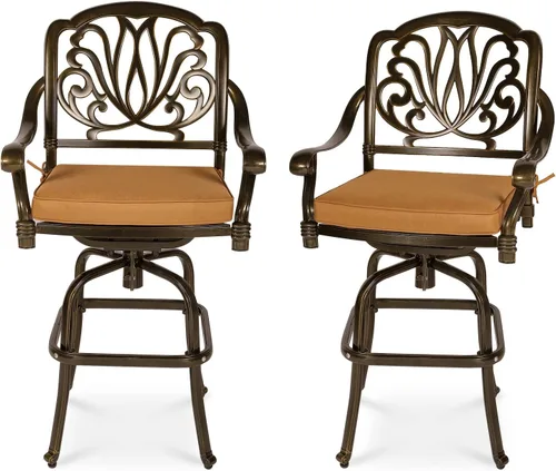 Vista 8 de VIVIJASON Taburetes de bar giratorios para exteriores, sillas de bar de aluminio fundido para todo tipo de clima, con cojín de asiento, muebles