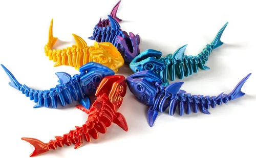 Vista 5 de Juguete de tiburón articulado impreso en 3D, divertido diseño de esqueleto móvil para decoración de escritorio, antiestrés y descompresión, lindo