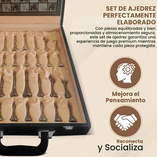 Vista 7 de Juego de ajedrez de metal coleccionable de latón tribal Warli Art en caja de almacenamiento de cuero. (12 x 12 pulgadas)