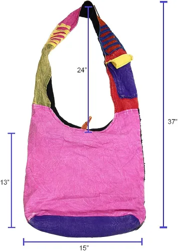 Vista 3 de Bandolera de algodón hecha a mano, varios patrones, estilo hippie, para llevar cruzada