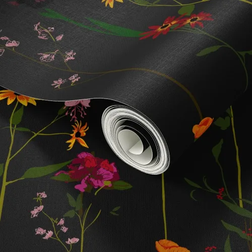 Vista 2 de Despegar y pegar papel tapiz Muestras – Moody Floral Dark Flower Stripe Wildflower Minimal Midcentury Modern Stripes Papel pintado personalizado