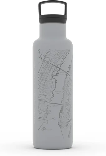 Vista 68 de Well Told Botella de agua aislada con mapa de Washington DC grabado, botella de acero inoxidable grabada (21 onzas, blanco) botella aislada de mapa