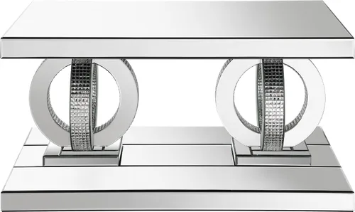 Vista 4 de Coaster Home Furnishings - Breena - Mesa de centro rectangular con espejo con cristales acrílicos, anillos entrelazados dobles y bordes biselados