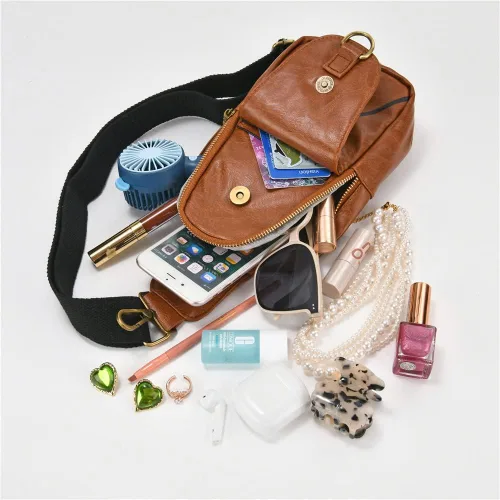 Vista 5 de Bolso bandolera para mujer, de piel sintética, para el pecho, pequeño, para senderismo, viajes, bandolera, mochila para mujeres y hombres