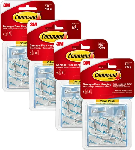 Vista 13 de Command Ganchos de palanca de alambre transparente medianos, 6 ganchos y 8 tiras, ganchos de pared colgantes sin daños para colgar decoraciones
